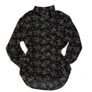 Women’s Wet Seal Black Sheer Floral Long Sleeve Button Up Blouse Size Large